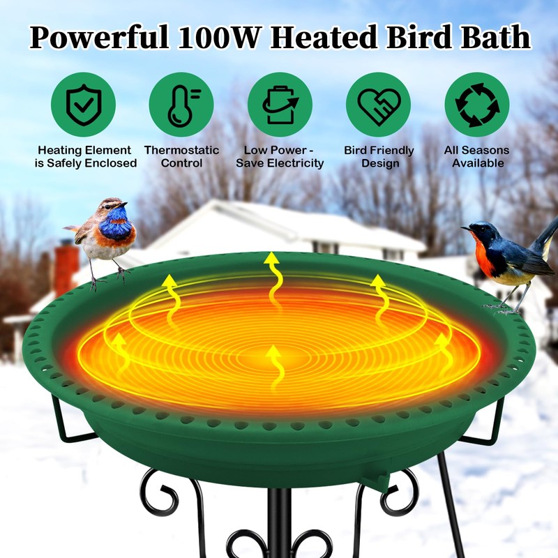 Lovppy Heated Bird Bath, 100W Thermostatically Controlled Heated Bird Baths