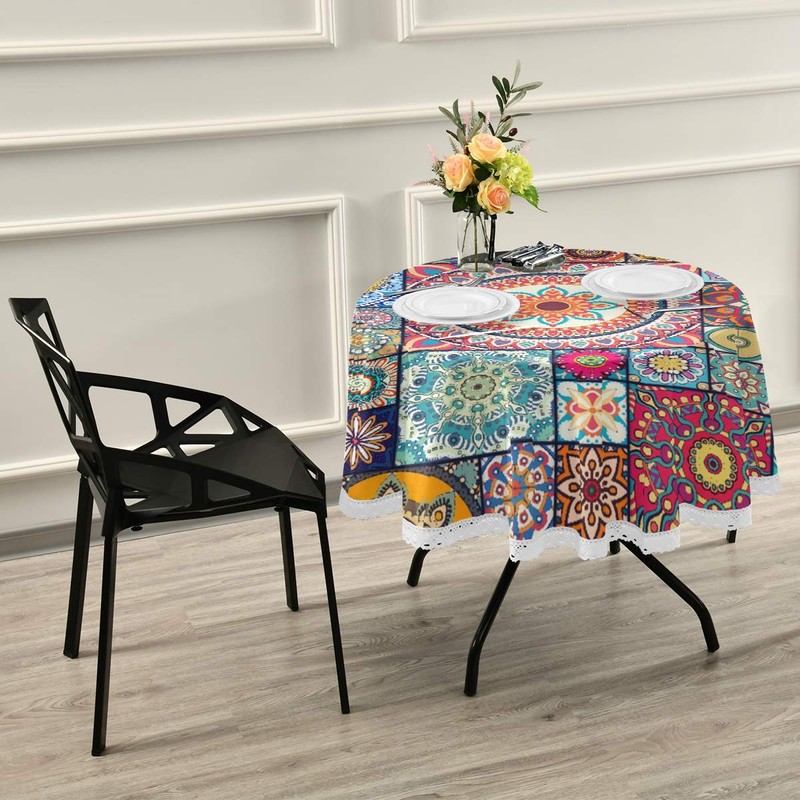 JUMBEAR Bohemia Round Tablecloth Polyester Circular Table Cloth Beautiful Water