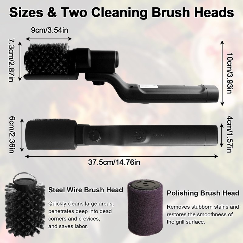 Electric Grill Clean Brush, Rechargeable Cordless BBQ Brush, 180°Adjustable Cleaning