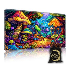 KUJKBFWJ for MTG Playmat in Storage Bag, Commander Board Game Play Mat Desk Pad, Hand-Painted Stitched Edges Aged Map 27.6x15.7 in,Ideal for TCG＆CCG＆RPG Game Playmat, Colorful Mushroom