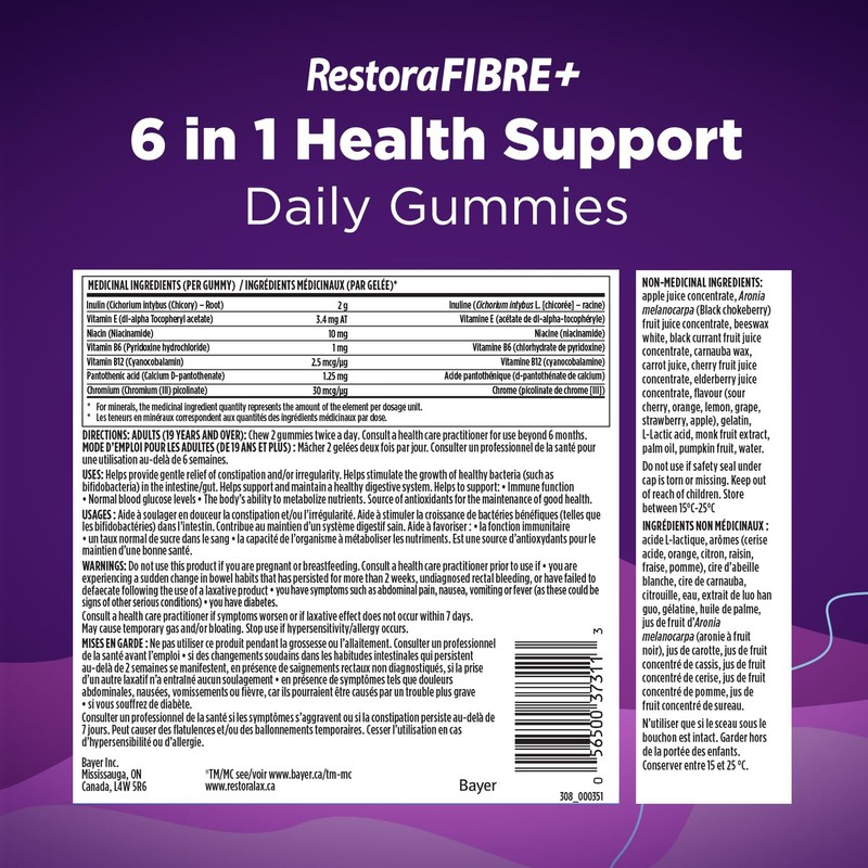 RestoraFIBRE+ 6 in 1 Daily Prebiotic Fibre Supplement Gummies for