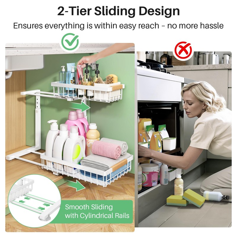 Kitstorack Under Sink Organizer, 2 Tier Under the Sink Storage,