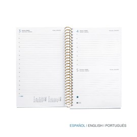 Miquelrius - 2025 Diary, Yearly Diary 117 x 182 mm, Day Page Agenda, Laminated Cardboard Cover, Spiral, Elastic Closure, Paper 80 g/m², Spanish, English and Portuguese, Fantasy Garden