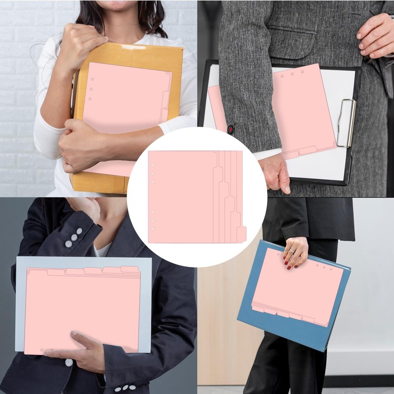 6 Pcs A5 Binder Dividers, 6 Holes Pink Clear Binder