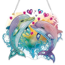 Bowetile Dolphin Diamond Art Hanging Kits for Adults with Chain, 5D Special Shape Animals Diamond Paingting Ornaments Kits, Easy Diy Crystal Suncatchers Pendant Gem Art for Home Garden Wall Decor