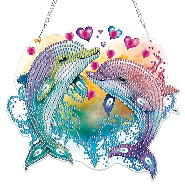 Bowetile Dolphin Diamond Art Hanging Kits for Adults with Chain,