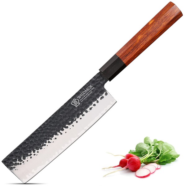 WILDMOK 7 Inch Nakiri Knife 3 Layers 9CR18MOV Clad Steel, Forged Vegetable Knife with Octagonal Handle - Jiao Series