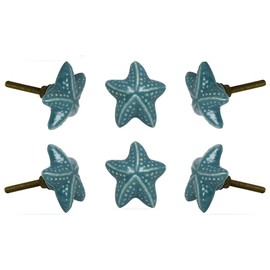 TRINCA-FERRO Set of 6 Ceramic Starfish Knob Kitchen Cabinet Cupboard Door Dresser Wardrobe and Drawer Pull for Bahtroom | Bedroom | Office | Kitchen
