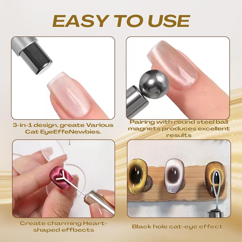 8-in-1 Cat Eye Magnet Set for Nails, French, Circular Hole,