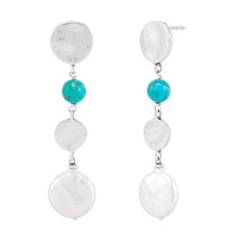 Silpada 'Sending Signals' Sterling Silver Compressed Teal Turquoise and White Freshwater Pearl Drop Earrings