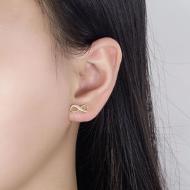 ADVIOK Infinity Gold Earrings Sterling Silver Stud Earring AAA Cubic Zirconia Silver 925 & Gold Plated for Women Jewellery Gifts for her Girls Sister Girlfriend Ladies