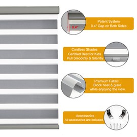 Persilux Cordless Zebra Blinds for Windows Free-Stop Roller Shades (71" W X 72" H, Grey) Dual Layer Light Cintrol for Day and Night, Light Filtering Sheer Shades for Home, Easy to Install