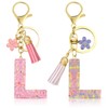 ePicsoa Letter Key Ring Flower Key Chain Sequins, l, L