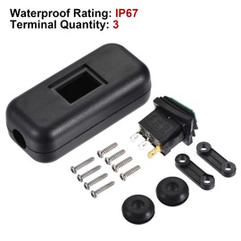 sourcing map Waterproof Appliance Switch, AC 250V 6A ON/Off Inline Cord Green Light Rocker Switches IP67 for Lamp Black