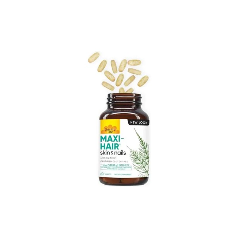 Biotina Country Life Maxi-Hair 2000mcg 60 Tabletas para Cabello Piel