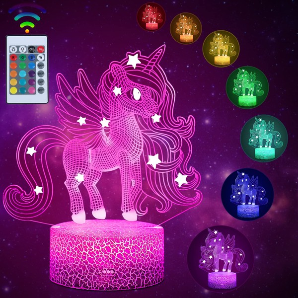 Unicorn Night Light for Kids, Unicorn Gifts for Girls Toys for Kids Age 3 4 5 6 7 8 9+ Years Old, 3D Light lamp 16 Colors Change with Touch Switch Remote Control Birthday Gifts Ideas for Children