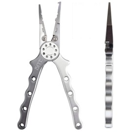 BITE Fishing Tackle Professional Fishing Pliers Saltwater/Freshwater Fishing Line Cutters Hook Remover with Sheath and Lanyard Gray Silver