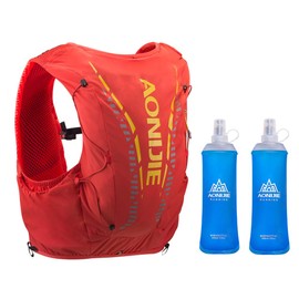 AONIJIE 5L/12L Men Women Running Vest Pack Hydration Backpack Outdoor Sports Bag for Marathon Cycling Hiking (M/L(35.43-40.15 inch), 12L# Orange+2 Pcs Soft Flasks (450ml))