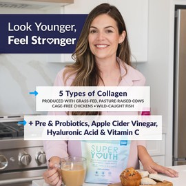 SkinnyFit - Super Youth, Unflavored (30 Servings) - Multi Collagen Peptides Powder - Probiotics, Fiber, Hyaluronic Acid - Collagen for Women - Non GMO, Gluten Free, Sugar Free - Beauty & Self Care