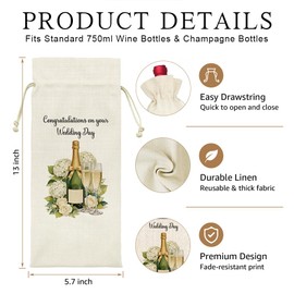 Congratulations on Your Wedding Day Champagne Reusable Wine Bag