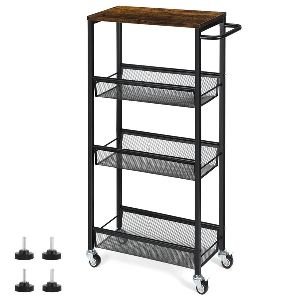 4 Tier Slim Storage Cart, Narrow Shelving Unit for Small