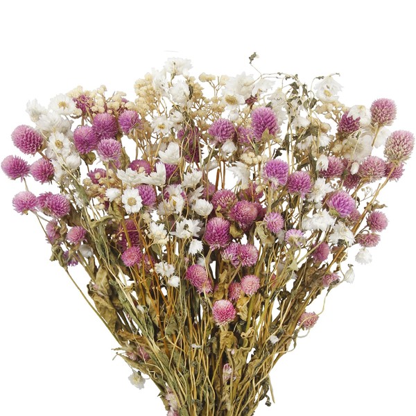 ACRYCS Artificial Flower Bouquet Pink Globe Amaranth Dried Flower Gypsophila