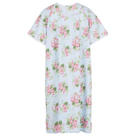 Personal Touch Women's Adaptive Poly/Cotton Backwrap Gown (Blue With Flowers 01, Medium)