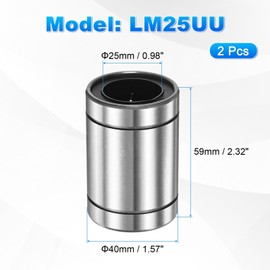 PATIKIL LM25UU Straight Ball Bearing, Inner Diameter 1.0 inches (25 mm), Outer Diameter 1.6 inches (40 mm), Length 2.3 inches (59 mm), Double Sided Rubber Seal, Linear Exercise Bushing, Shaft Parts