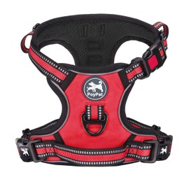 PoyPet No Pull Dog Harness, [Release on Neck] Reflective Adjustable No Choke Pet Vest with Front & Back 2 Leash Attachments, Soft Control Training Handle for Small Medium Large Dogs(Red,XL)
