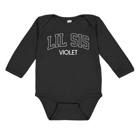 TATY Kids Lil Sis Violet Long Sleeve Baby Infant One Piece Bodysuit Newborn Black