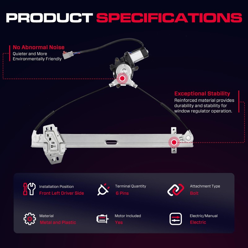 XIMAKA Front Driver Side Power Window Regulator with Motor (6