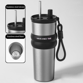 Stainless Steel Travel Tumbler, 20 oz, Vacuum Insulated with Lid and Retractable Straw (Silver)