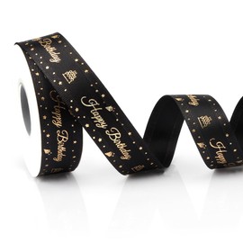 Black Ribbon for Gift Wrapping 1" 25 Yards Happy Birthday Ribbon for Bouquet Christmas Ribbon for Crafts Birthday Gifts Wrapping Ribbon Gift Wrap Happy Birthday Decorations Birthday Party Theme Ribbon