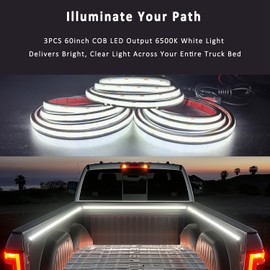 AUTUNEER LED Truck Bed Lights, 3Pcs 60Inch 12V 6500K White COB Waterproof Lights Strip with Switch Blade Fuse Splitter, Cool Accessories for Pickup Truck Camper Van SUV RV Boat