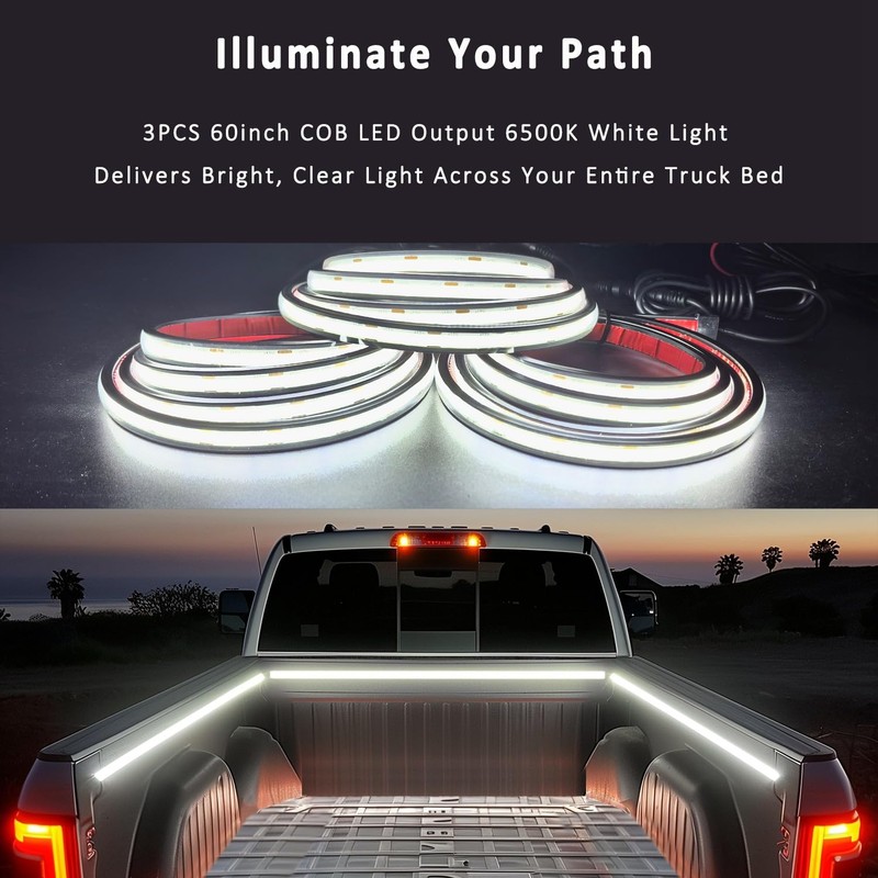 AUTUNEER LED Truck Bed Lights, 3Pcs 60Inch 12V 6500K White