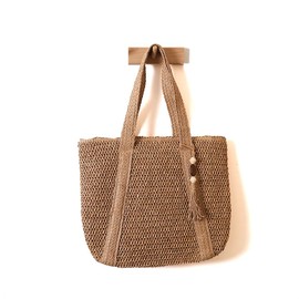 Huwzder Large Straw Woven Bag for women, Straw Beach Tote Bag with Tassels, Boho Summer Shoulder Handbags for Vacation (Brown)