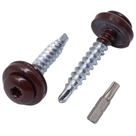 (Pack of 30) Metal Roofing Screws Torx 3/16" x 1-3/8" (4.8 x 35 mm) Painted Self-Drilling Screws with EPDM Washers, Tapping Screw, Chocolate Brown RAL 8017