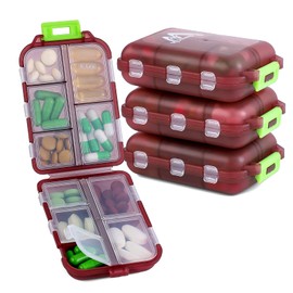 M MUchengbao 4PS Pill Organizer Travel Pill Box，Portable Folding Small Pill Case Daily Pill Box Organizer Pill Container Used for Purse Storage Vitamin Fish Oil Pills Etc Medication Organizer (Red)
