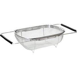 Over The Sink Stainless Steel Oval Colander Strainer Basket - Expandable Stainless Steel Colander | 6-Quart Capacity | Sink Strainer with Rubber Grip Handles For Strain, Drain, Fruits & Vegetables