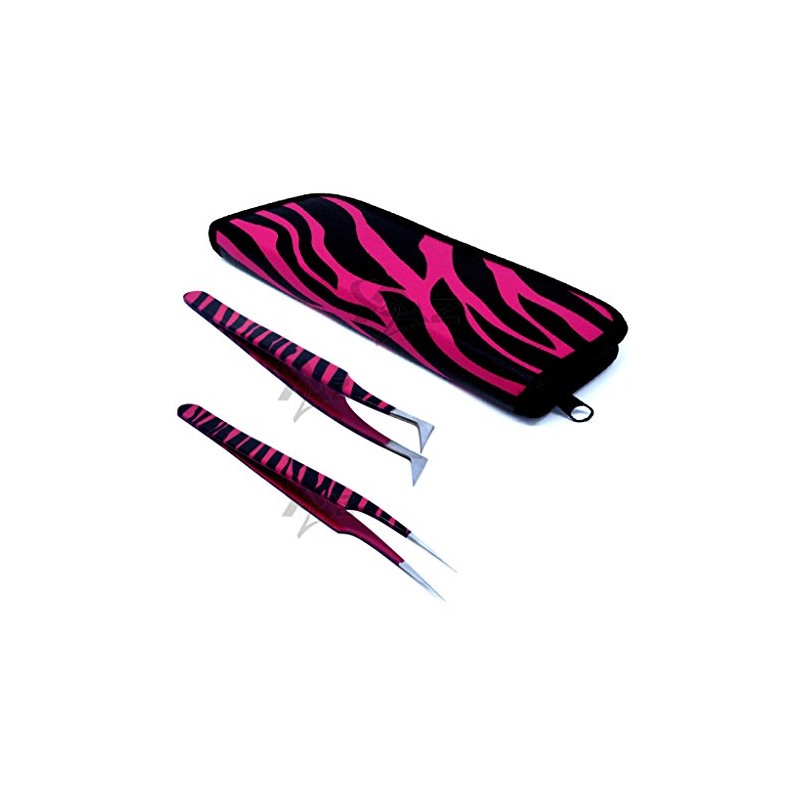 SET OF 2 Stainless Steel Pink Black Zebra 3D Eyelash