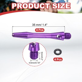 PATIKIL Aluminum Dart Shafts 35mm, 4 Pack 2BA Thread Dart Stems Replacement Accessories with Rubber Rings for Steel Tip, Purple