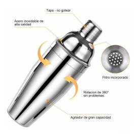 Monbelle Coctelera, Juego De Barra De Acero Inoxidable, 6 Piezas.