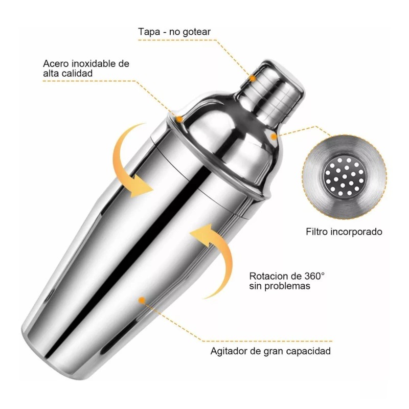 Monbelle Coctelera, Juego De Barra De Acero Inoxidable, 6 Piezas.
