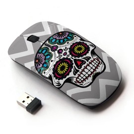 Graphic4You Mexican Sugar Skull Death Chevron Pattern (Gray) Ergonomic Wireless Mouse with Nano Receiver