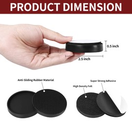 Furniture Coasters Φ 63 mm, 4 PCS 2.5” Furniture Caster Cups + 4 PCS 2.5” Felt Furniture Movers Sliders for Hardwood Floors, Non-Slip Rubber Furniture Feet Pads with Grippers for Bed Stoppers (Black)