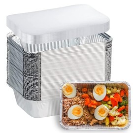 Aluminum Foil Pans with Lids - 50 Pack | Heavy Duty Meal Prep Containers with Lids | 1.6 LB Foil Pans for Cooking, Baking, Takeout | 8.3"×5.5"×2"