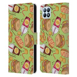 Head Case Designs Sandwich Und Shake Fast Food Muster Leder Brieftaschen Handyhülle Hülle Huelle kompatibel mit Oppo Reno4 SE 5G