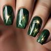 Green Press on Nails Medium Square False Nails Lightning Design