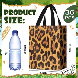 Locmeo 36 Pcs Cheetah Print Party Decorations Leopard Print Gift Bags with Handle Cheetah Reusable Non-Woven Bags for Leopard Animals Theme Favor Decor