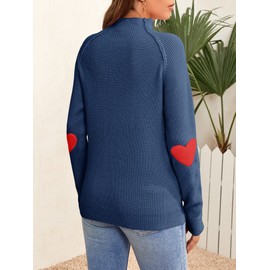Saodimallsu Women's Heart-Shaped Casual Turtleneck Sweater, Autumn Winter Jumper, Chunky Knit Sweater, darkblue, L